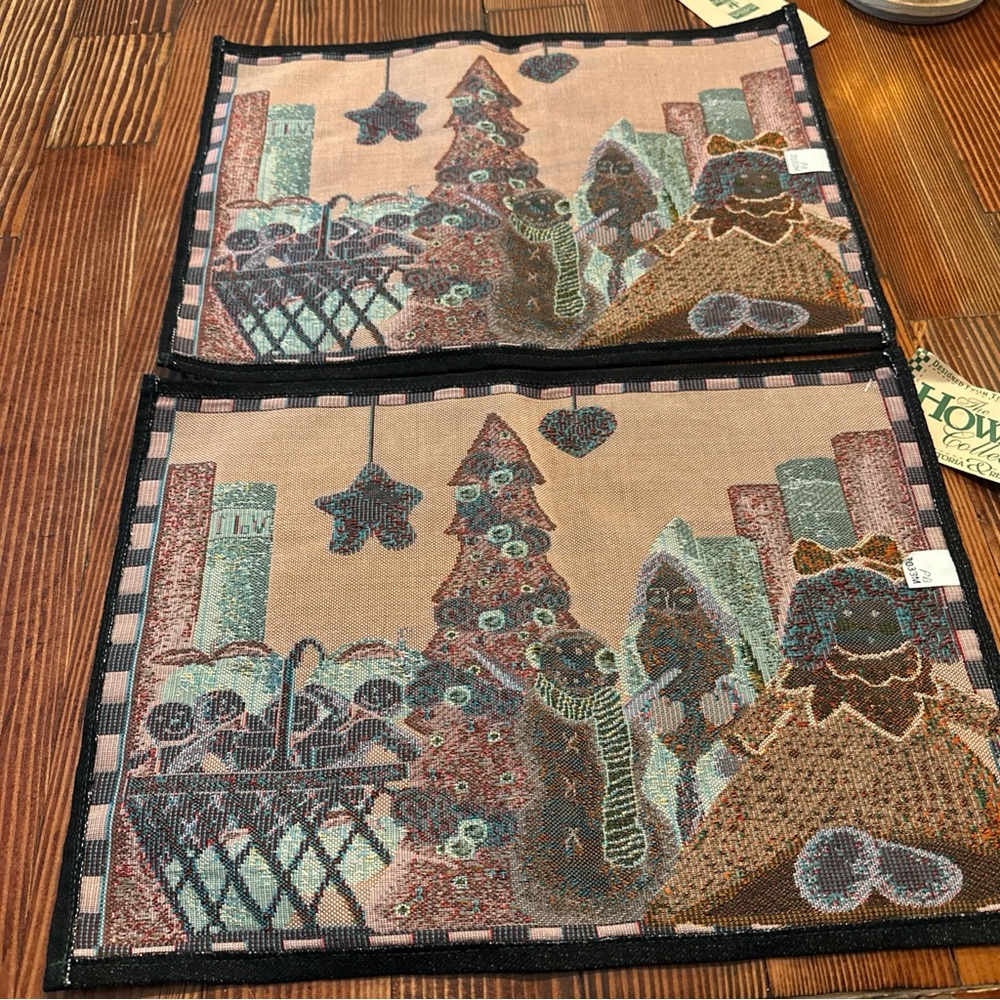Vtg The Manual Woodworkers Weavers Christmas Tapestry Placemats Set of 2 Howard - Picture 7 of 9